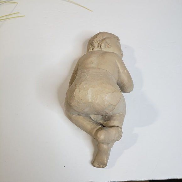 Vintage 80s Sculpted Treasures Sleeping Baby Boy Clay Realistic Figurine Toddler - Picture 3 of 8